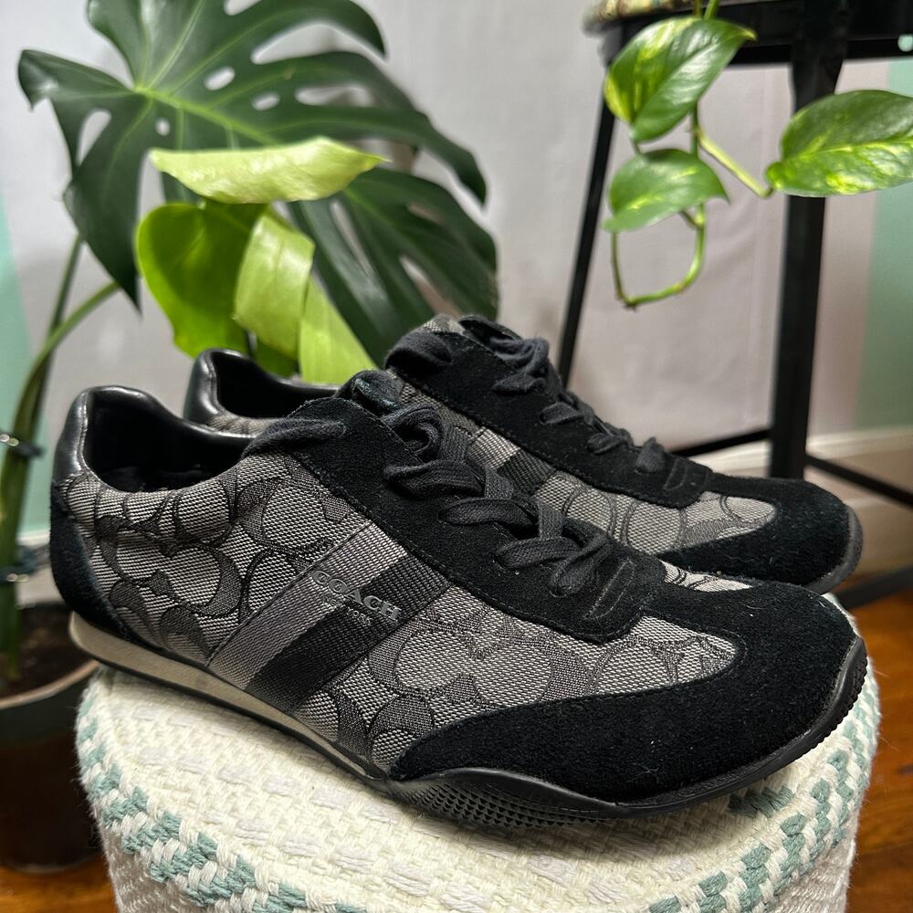 COACH Kelson Signature Jacquard Sneakers‎ Gray Black Suede Womens 9.5B Shoe